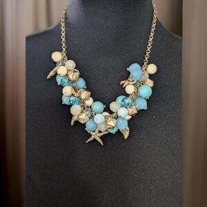 Lia Sophia 7.5" Vintage Nautical Multicolored Sea Blue and Creme Glass Bead Neck